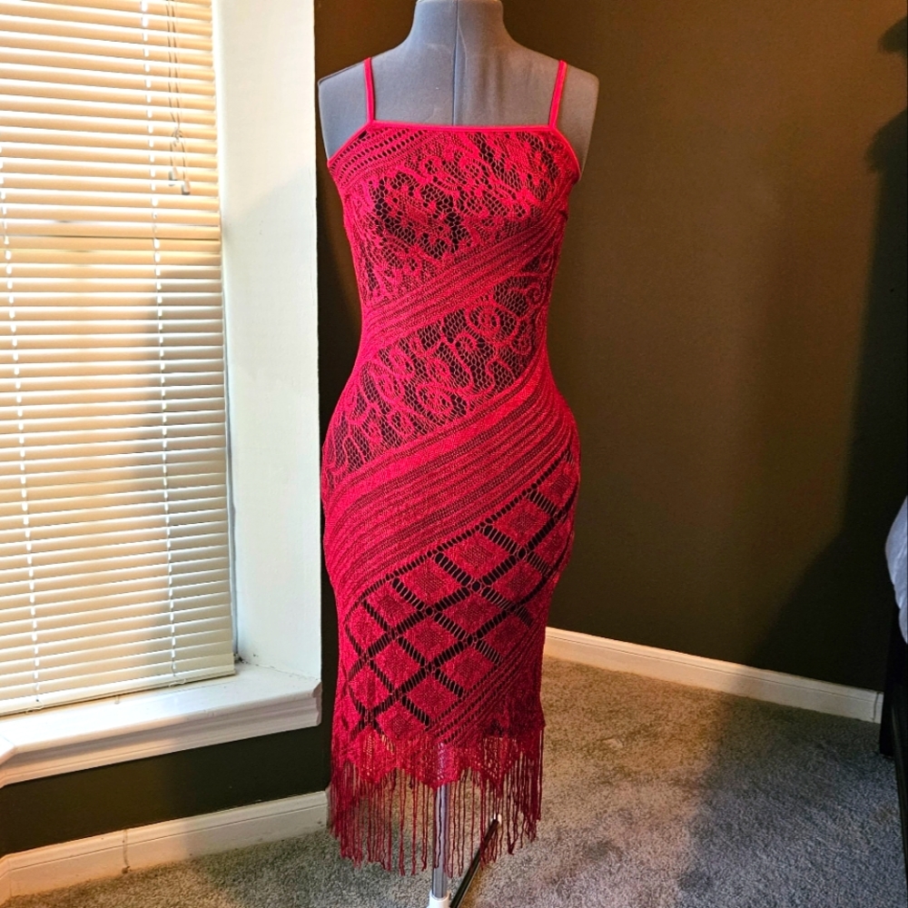 Vintage Wet Seal Red & Black Midi Dress Size S